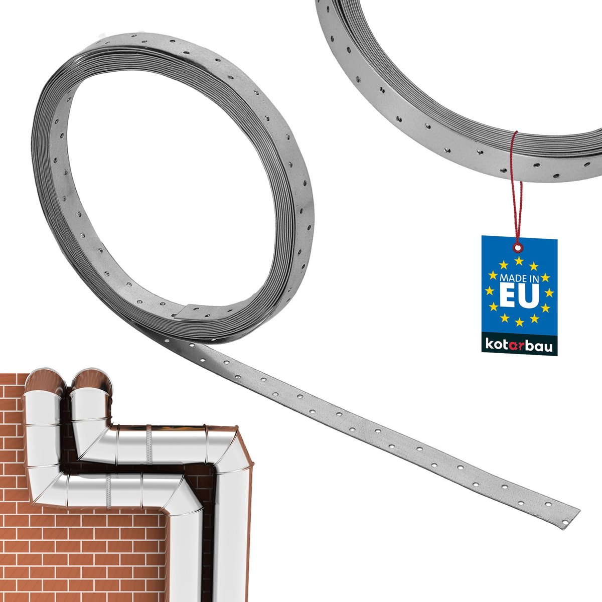 KOTARBAU® Gaatjesband - Bevestigingsband met Geperforeerde Gaten 25 x 1,5 mm - L: 10 m - Gegalvaniseerde Stalen Band - Verzinkte Bevestigingsband - Metalen Band met Gaten - voor Kabels - Buizen en Leidingen