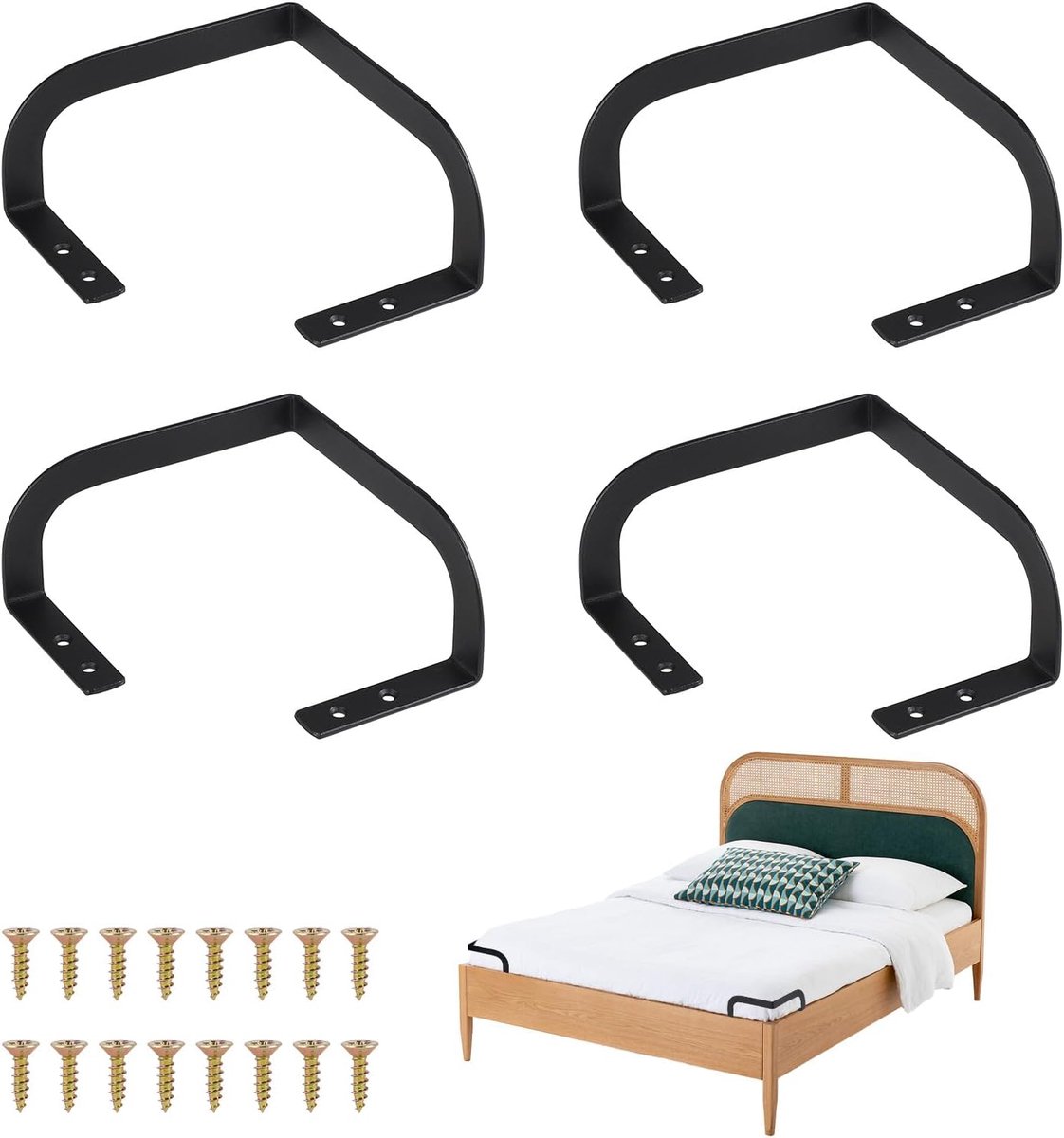 SnelShoppen - Pack van 4 Bed Hoekhouders, 7 cm, Antislip, Metaal, Zwart, Perfect voor Matrassen, Comfortabel Slapen, Ideaal voor Thuis en Logies