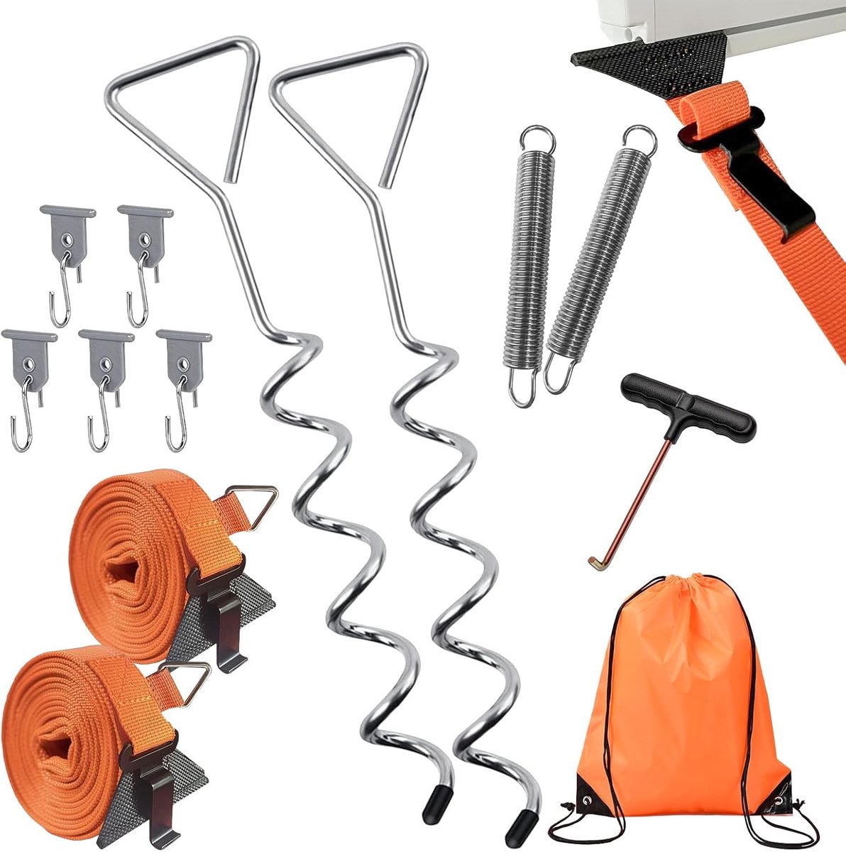 SnelShoppen - Storm Tentluifel Set, Stormbeveiliging voor Luifels, Stormbanden met Grondankers, Touwbinders, 2 Verbindingmethoden, Accessoires voor Ka