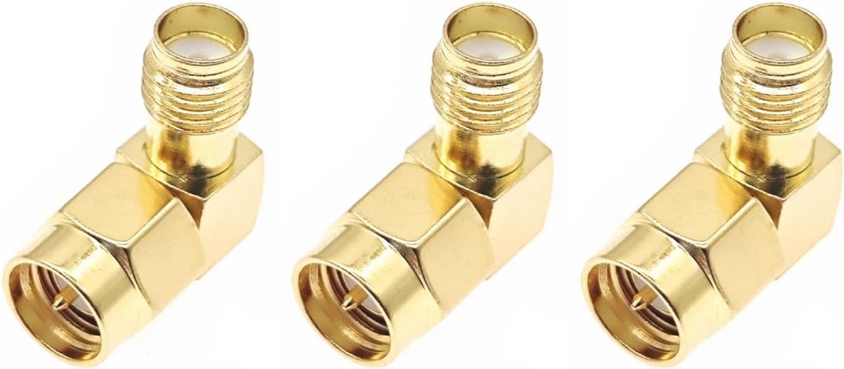 SnelShoppen - 3PCS SMA Male naar Female Rechte Hoek Connector Adapter, 90 Graden Goud Geplateerd voor FPV Drone, WiFi Antenne, LTE Coax Antenne, Radio