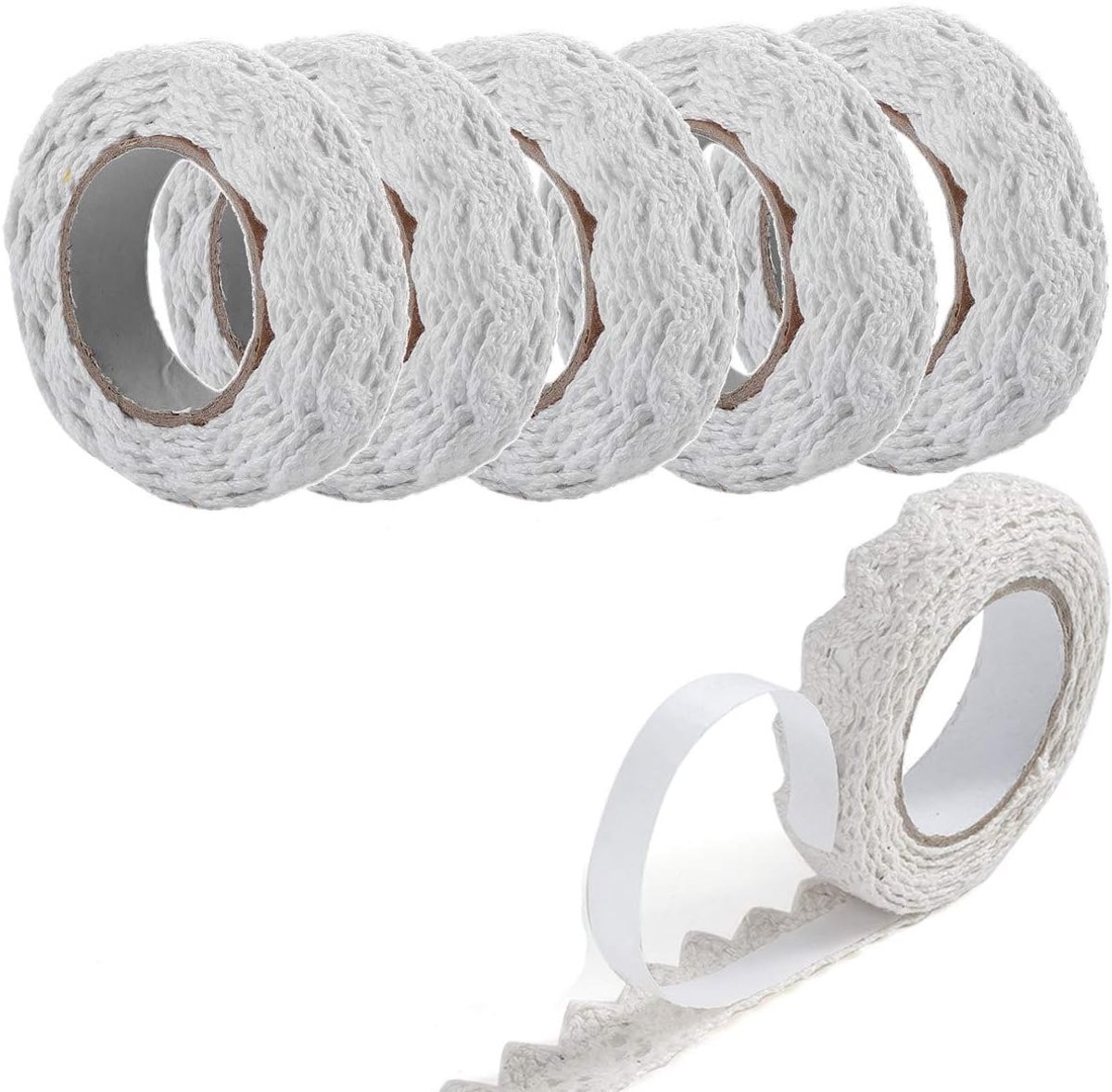 SnelShoppen - 6 Rollen Decoratieve Kanten Ribbons Wit Zelfklevend Vintage Stijl 1,5cm x 1,8m voor Huwelijk en Creatief Knutselen