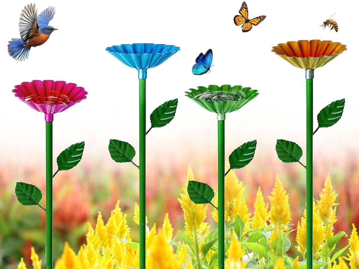 4 x Water Feed Bees, Insects, Drinking Cups, Bee Pool, Garden Pool, Flower Design, Outdoor Garden Pitch, 65 cm - ShopVlot