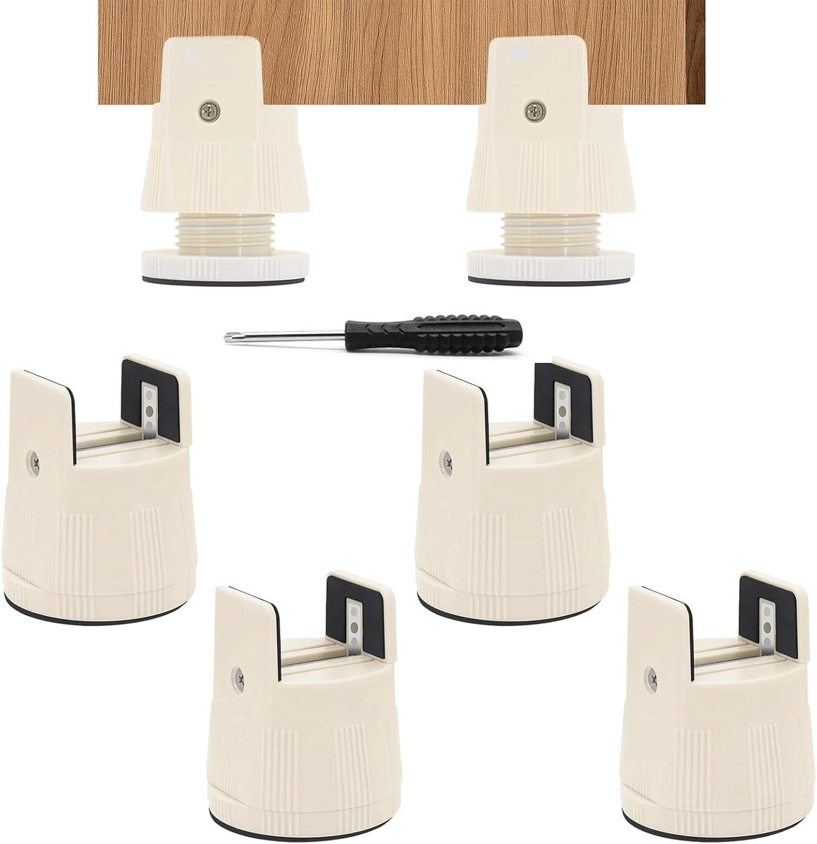 SnelShoppen - 4 Stuks Meubelverhogers, Verstelbaar 6-8 cm, Bedverhoger voor 10 mm - 50 mm Breedte, Vierkante en Ronde Stoelpoot, Meubelverhoger met Sc