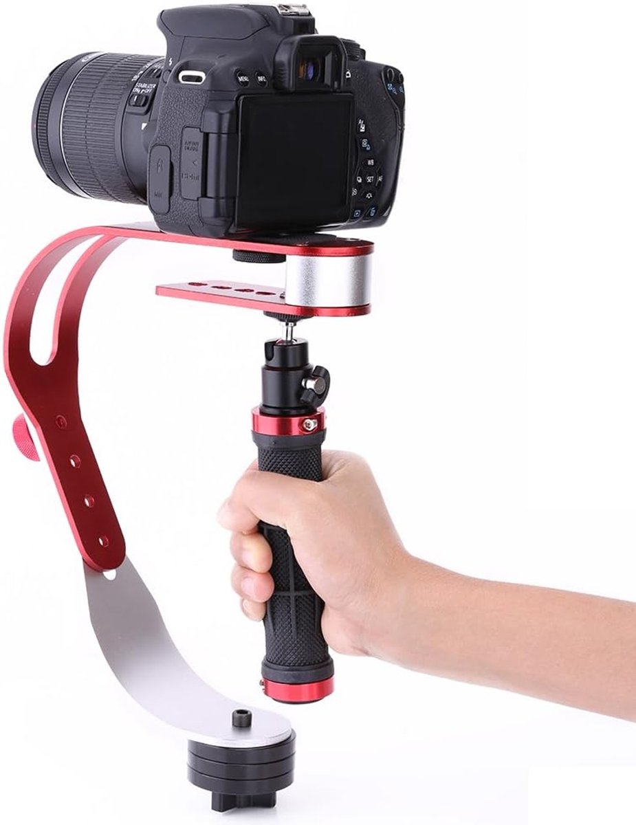 SnelShoppen - Handheld Video Stabilizer Camera Houder voor Mobiele Telefoon, DSLR, Camcorder - Stabiel, Antischok, Duurzaam, Rood