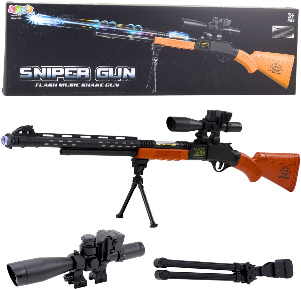 Speelgoedsnipergeweer Ak-528 Sight Statiefverlichting Geluiden