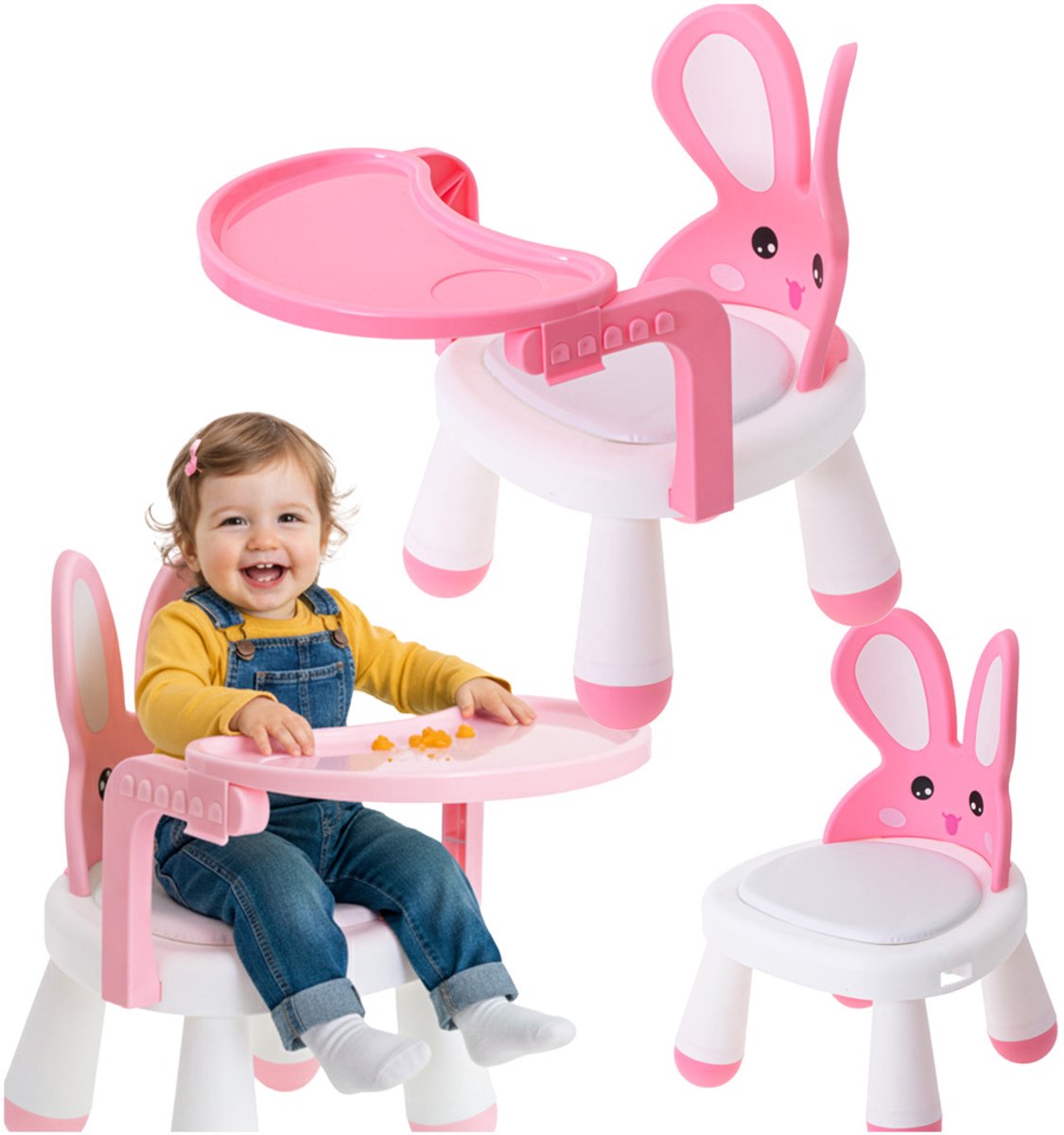 Baby Kinderstoel - Eetstoel - Tafel om te eten en spelen - Konijn - Roze/wit - Speeltafel