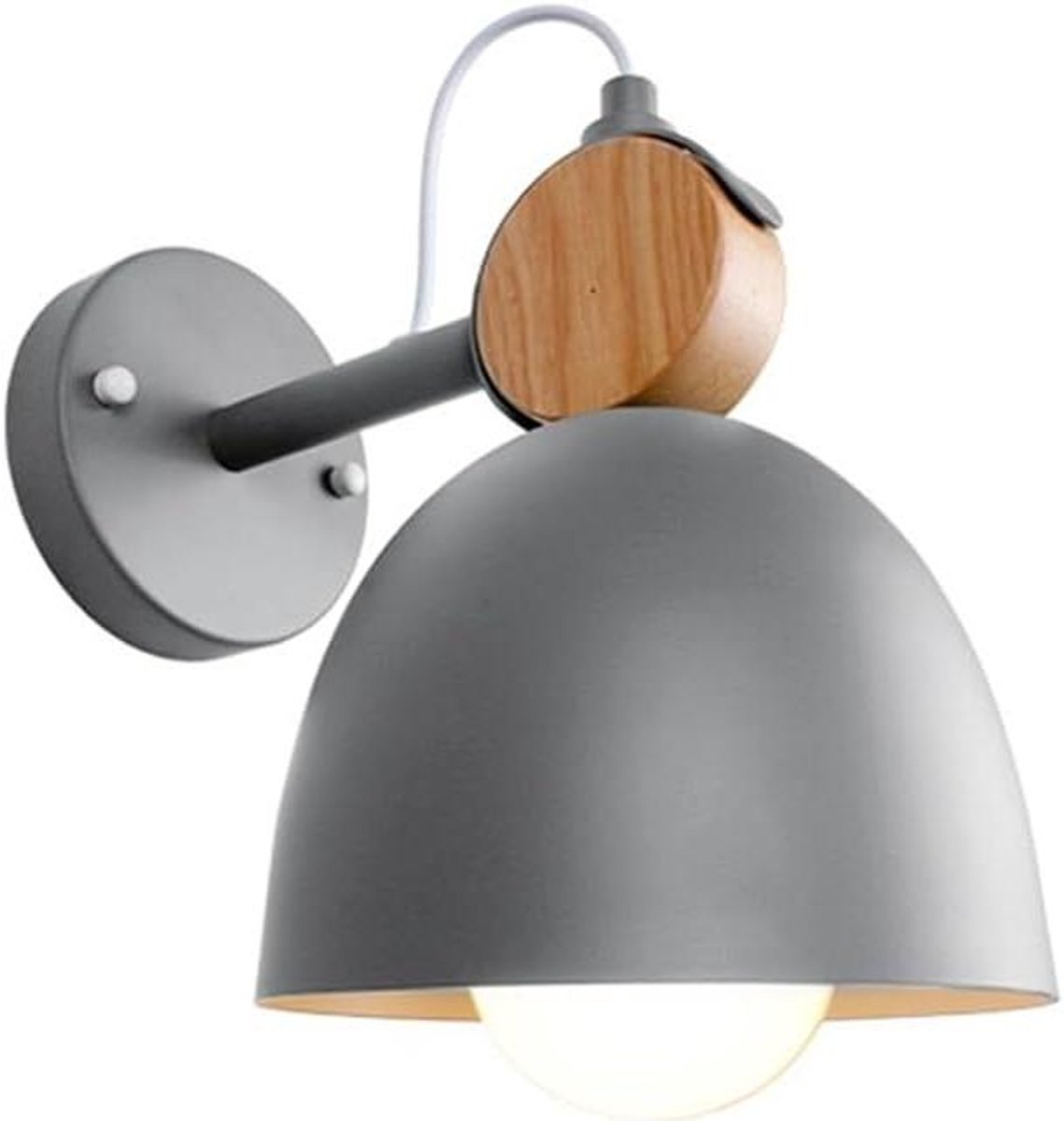 Wandlamp Hout - Sfeerverlichting Muur - Slaapkamer Verlichten - Combinatie Ijzer Hout - Ronde Vorm - Grijs