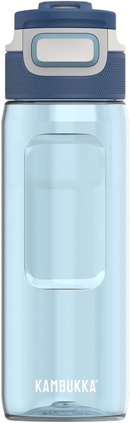 Kambukka Elton drinkfles 750ml in Crystal Blue met blauw en grijs 3-in-1 deksel.