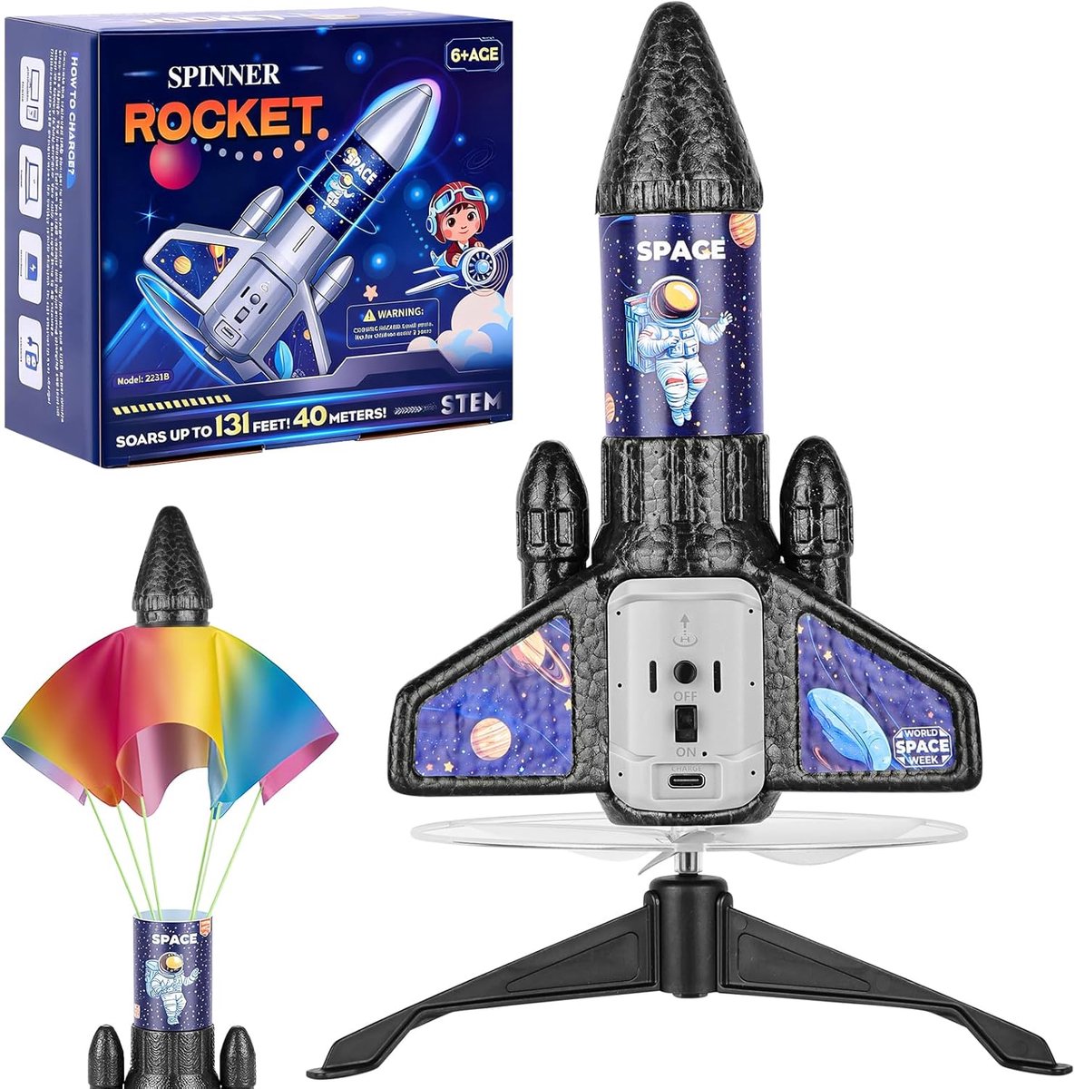 Rocket speelgoed met parachute - oplaadbaar - verbeterde vluchtstabiliteit - ShopVlot