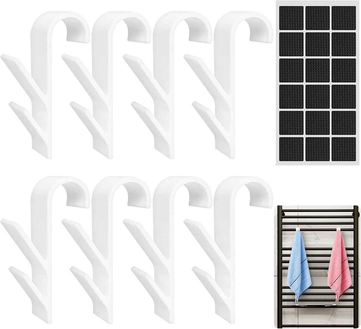 Multifunctionele Haakjes voor Ronde Radiatoren met Antislip Pads, Ideaal voor Handdoeken en Badkameraccessoires, Geschikt voor Standaard Radiatoren