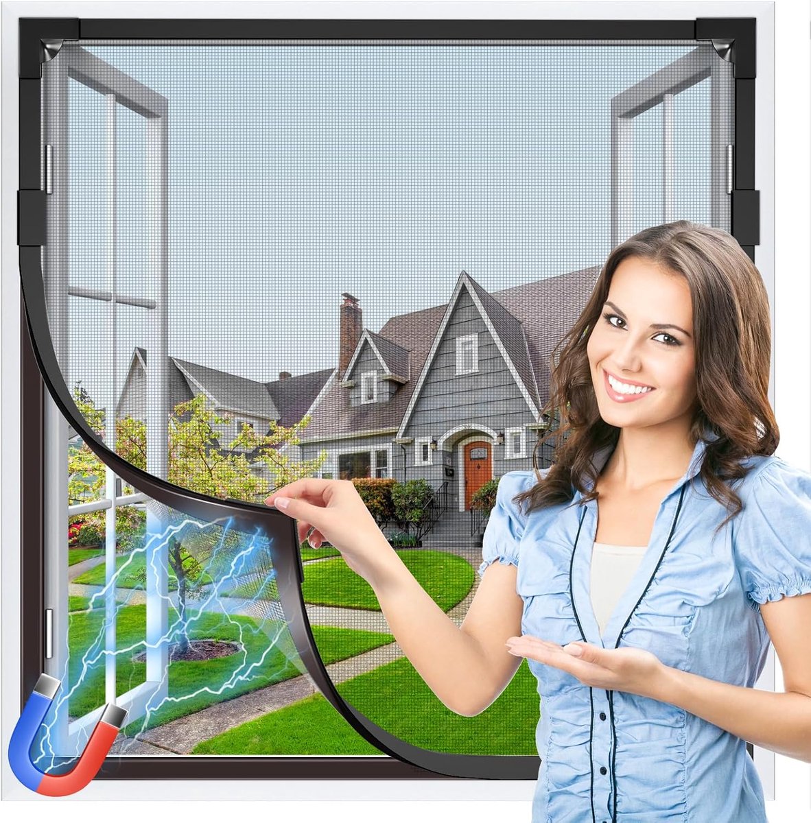 KZQ Verstelbaar Magnetisch Raamhor Zwart Frame Max 130x150 Cm Glasvezelgaas Eenvoudig Zelf Te Plaatsen Vervangend Insectengaas Voor Raam En Deur