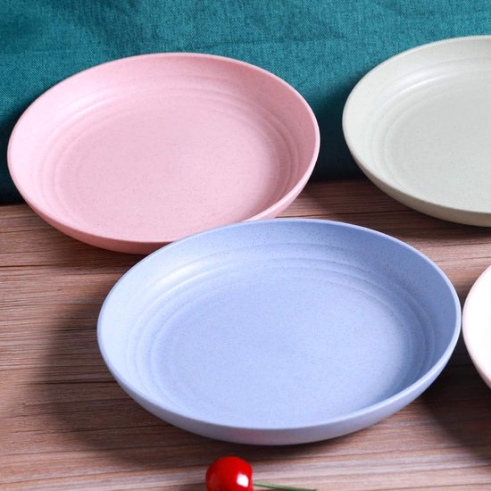 4 PACK lichtgewicht tarwestroborden - afbreekbare lichtgewicht tarwestroborden, 7,8 'onbreekbare dinerborden, vaatwasser- en magnetronbestendig, BPA-vrij — afbeelding 3