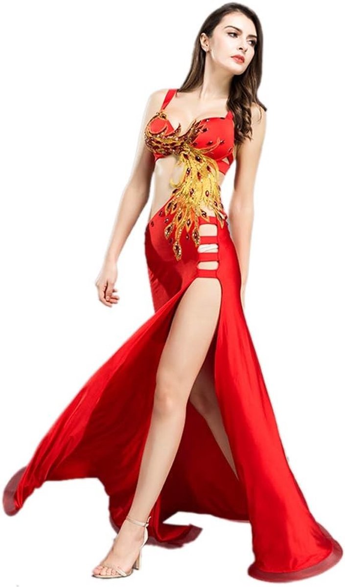 Bellydance Kostuum voor Vrouwen met Bra - Exquisite Phoenix Totem, Sexy Plus Size, Lange Oriental Dance Outfit