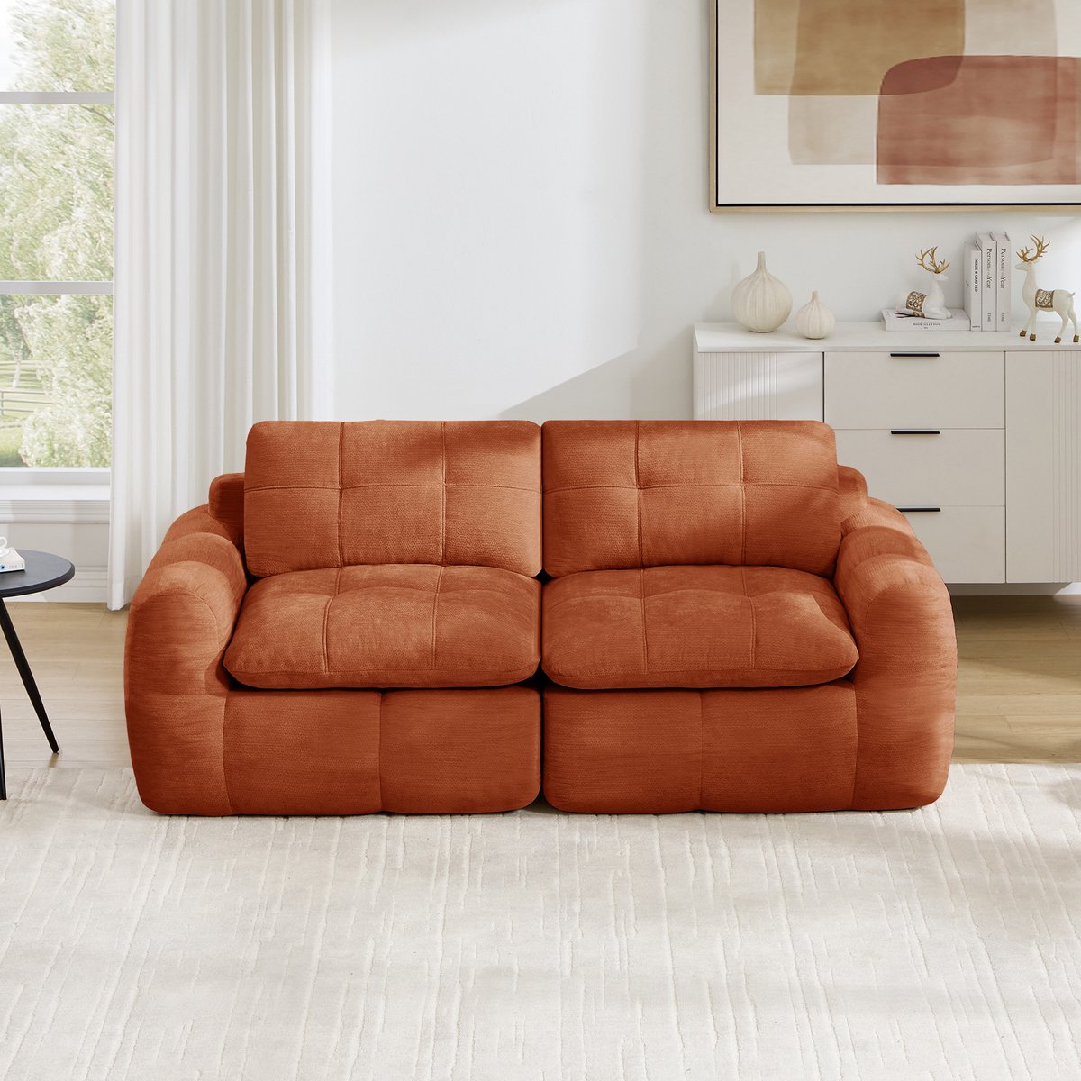 Intebiki 2-zits Hoekbank - Chenille stof - Modulaire L-vormige bank - Geen montage nodig - oranje