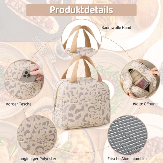Mini-koeltas, klein, 6 l, lunchtas voor dames en heren, isolatietas, houdt warm en koud, draagbare lunchtas voor werk, lunch, school, kantoor, camping of reizen (beige) van MINI — afbeelding 3