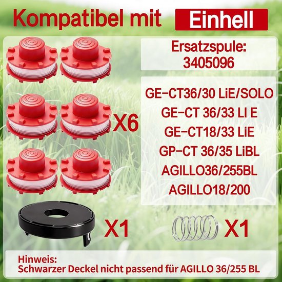 Set van 6 vervangende draadspoelen voor grastrimmers, geschikt voor diverse modellen, inclusief krachtige draad en eenvoudig te installeren. — afbeelding 2
