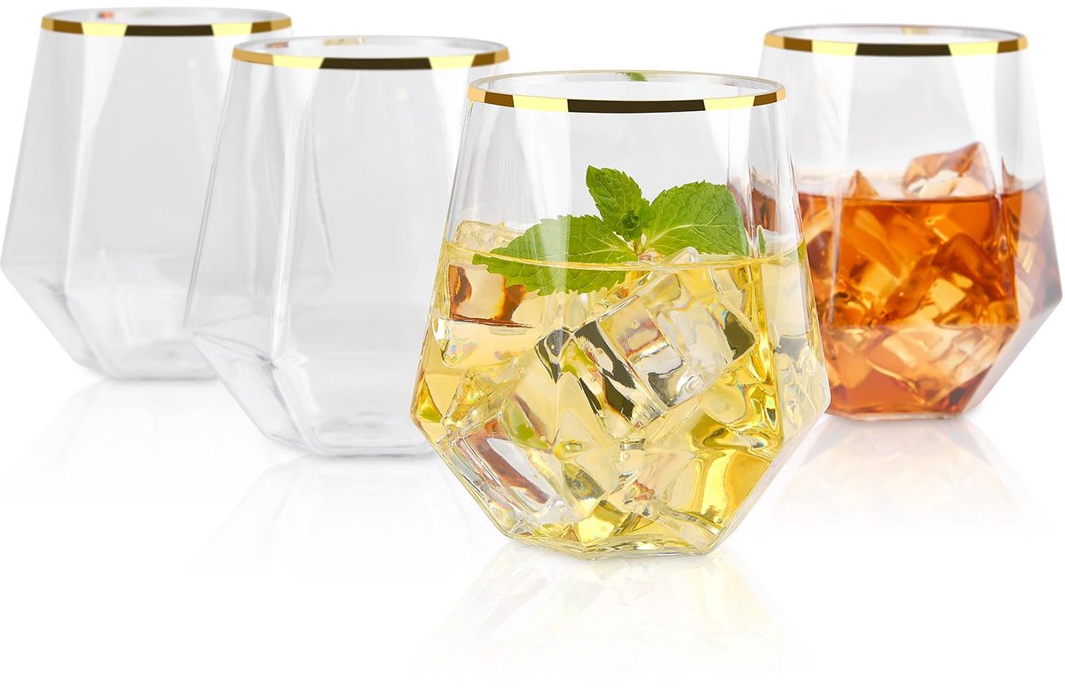 SnelShoppen - Set van 4 BPA-vrije Tritan-kunststof wijnglazen 340 ml - Vaatwasserbestendige waterglazen, sapglazen en drinkglazen voor thuis, camping