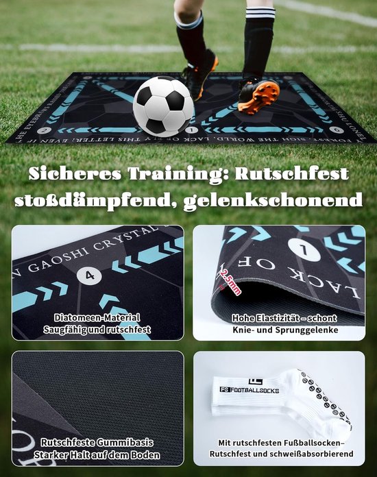 Voetbal Trainingsmat - Balcontrole Trainer - Voetbalvaardigheden Oefenen - Compleet Trainingspakket - 60 x 90 cm - Zwart — afbeelding 2