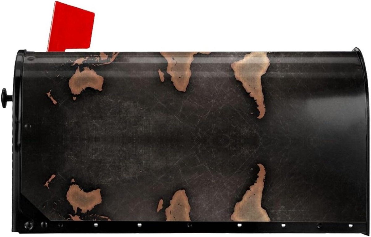 Brievenbushoes Wereldkaart - Brievenbusdecoratie Buiten - Brievenbus Versieren - Dubbelzijdig Bedrukt - 51 x 48 cm - Roestkleurig