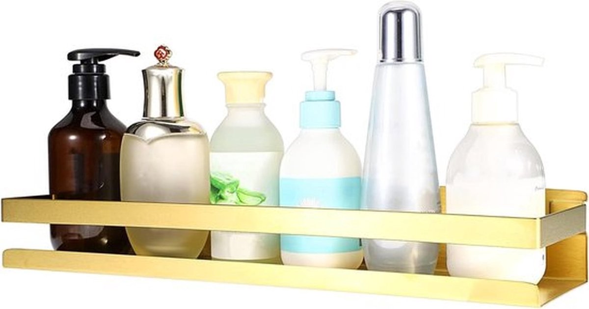 Hoekige Badkamer Organizer - Rvs Badkameraccessoire, Wandgemonteerde Opslagplank voor Douche, Keuken en Hotelgebruik (Goud, 40cm)