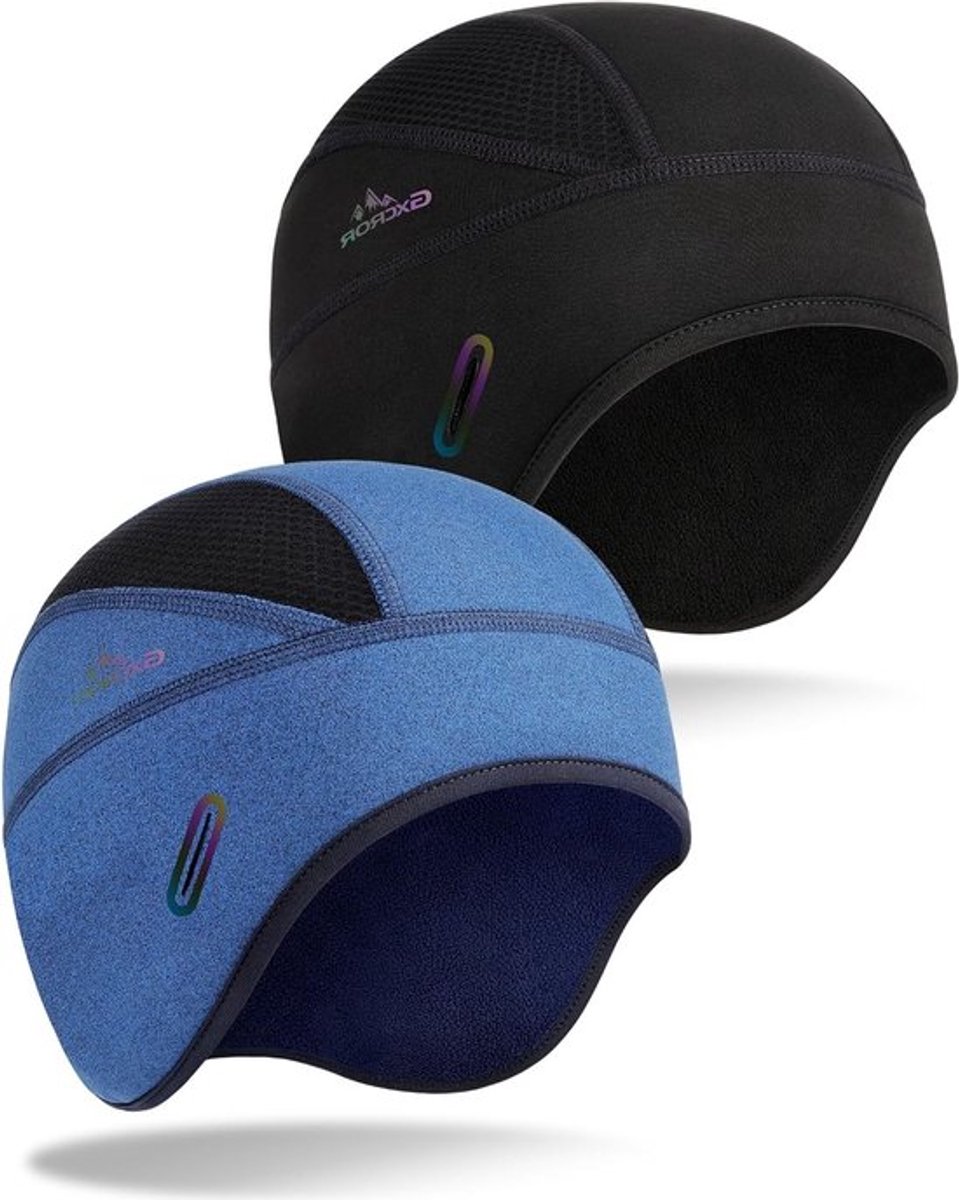 Warme fleece-gevoerde winterhelm-voering skullcap, thermische fietsbeanie voor mannen en vrouwen met glazenopeningen