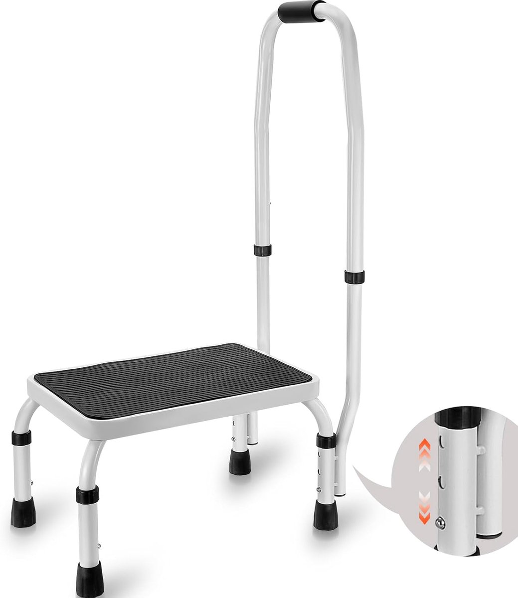 SnelShoppen - Verstelbare Stepladder met Handgreep - 1 Trede, 350lbs Capaciteit, Stalen Trapladder, Anti-Slip, Ideaal voor Thuis, Kantoor, Camping, Mo