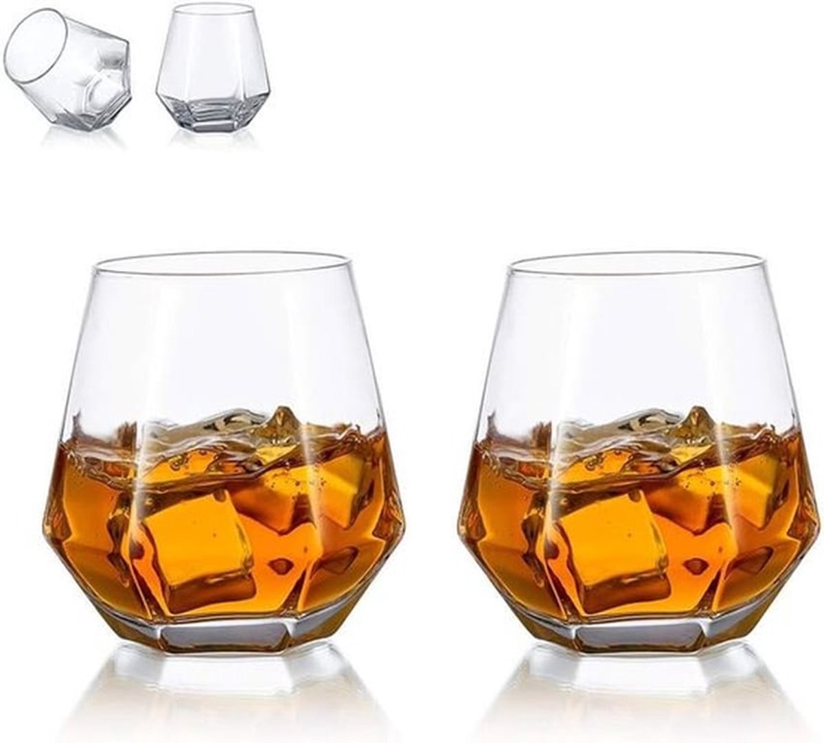 Set van 2 Diamantvormige Whiskey Glazen - Moderne Tumbler voor Water, Sap en Scotch - Perfect voor Bourbon, Rum en Cocktails, Ideaal Cadeau voor Mannen en Vrouwen