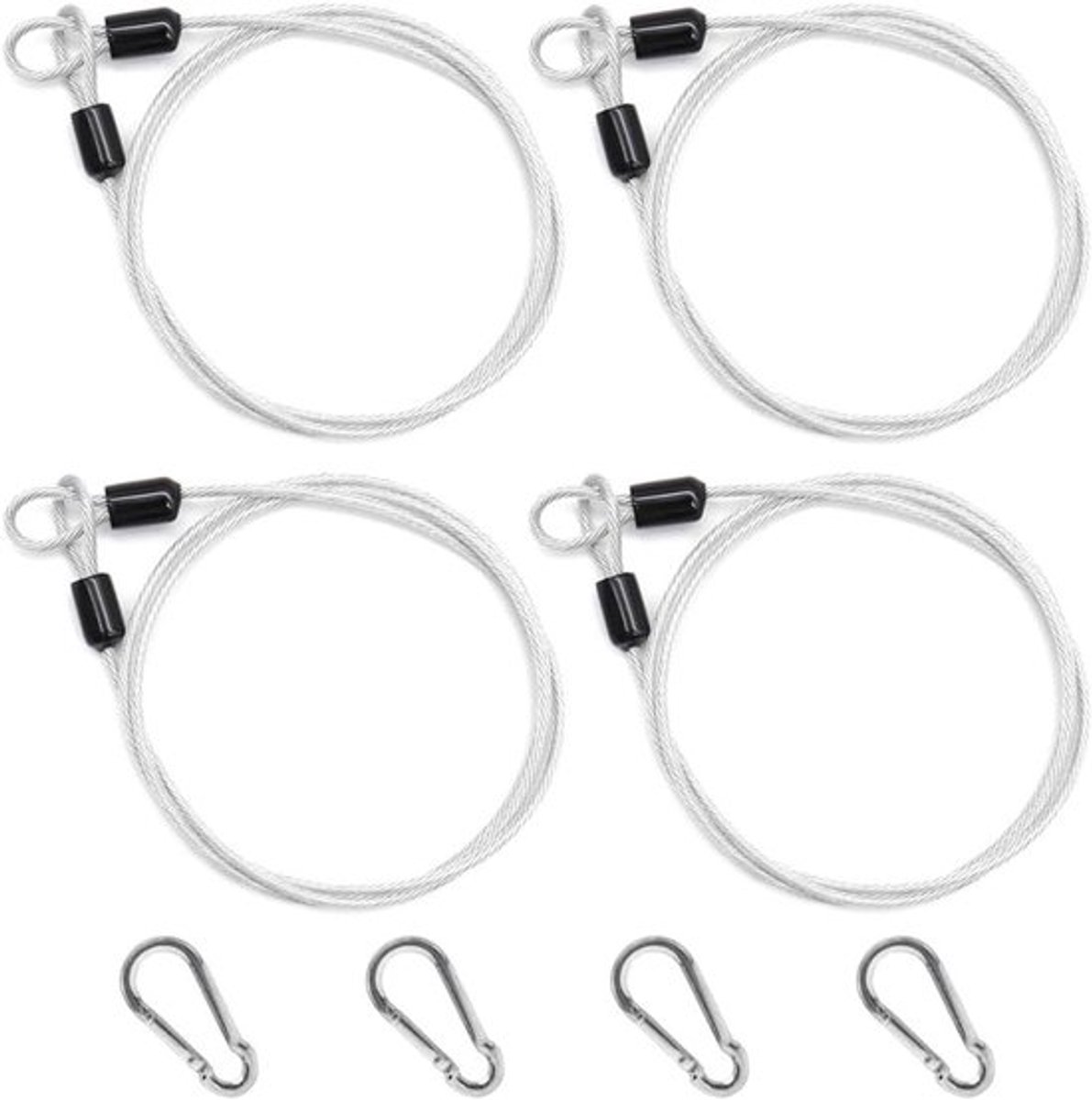 Veiligheidskabels van RVS 1m x 3mm - Set van 4 met Karabijnhaak voor Fietsen, Motoren en Tuinmeubelen