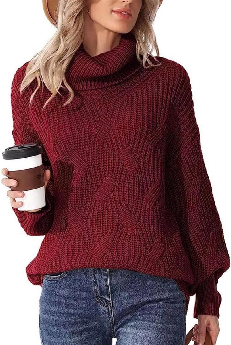 Dames Turtleneck Trui met Lange Mouwen voor de Winter - Casual Gebreide Losvallende Trui voor Comfortabele Styling