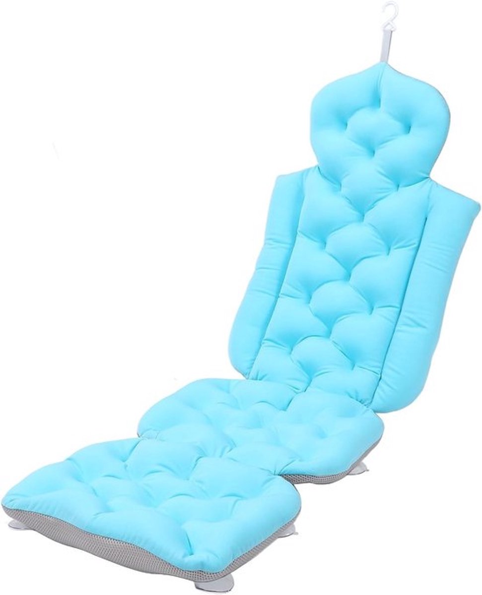 Comfortabel Badkussen voor Volledige Lichaamssteun met Antislip Zuignappen - Vouwbaar Badaccessoire voor Ontspanning en Wellness (Blauw)