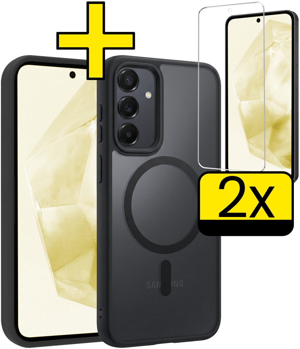 Hoesje - Met 2x Screenprotector - Geschikt voor Samsung Galaxy A35 - Magsafe Compatible - Sterk & Shockproof - Back Cover - Shock Proof Case - Telefoon Hoes - Telefoonhoesjes - Zwart