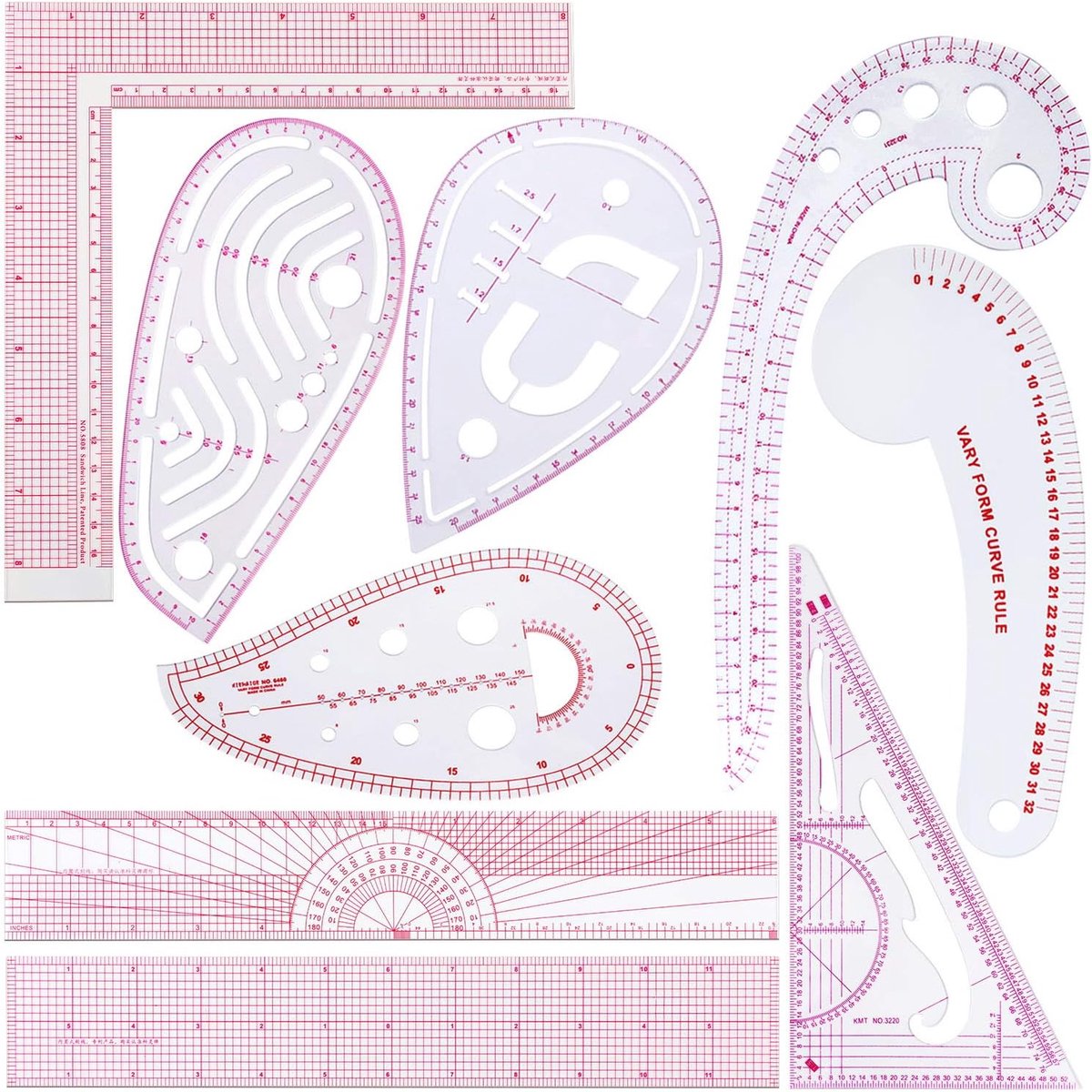 SnelShoppen - Frienda 9 Stijlen Mode Transparante Meetlat Set, Naaien, Franse Curve Liniaal, Plastic Naa gereedschappen, Meetlat voor Kleermakers, Ont