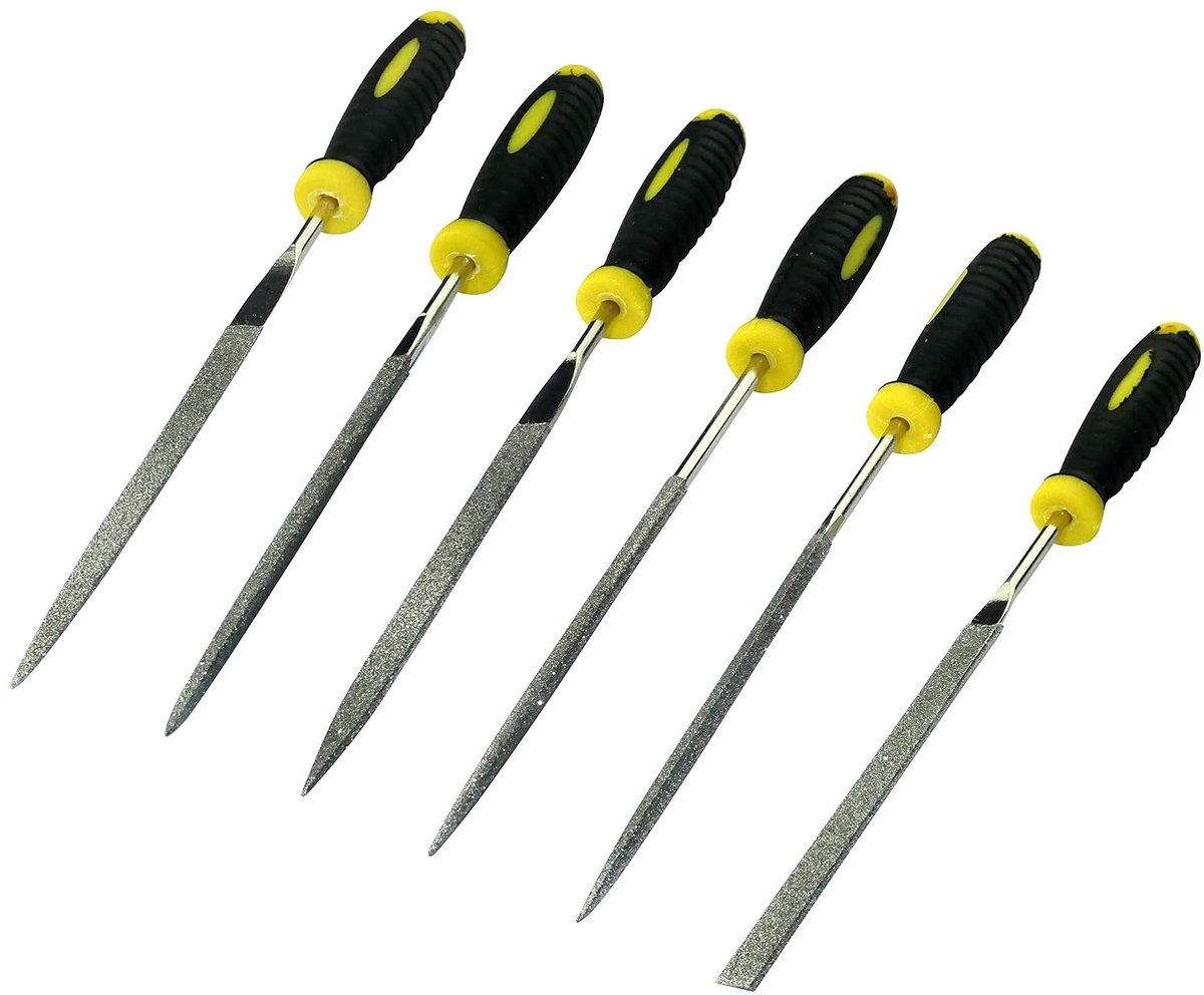SnelShoppen - Set van 6 diamantvijlen - driehoekig, plat, rond, halfcirkel, vierkant - 150 mm lengte - bi-materiaal handvat - voor precisie, modellere