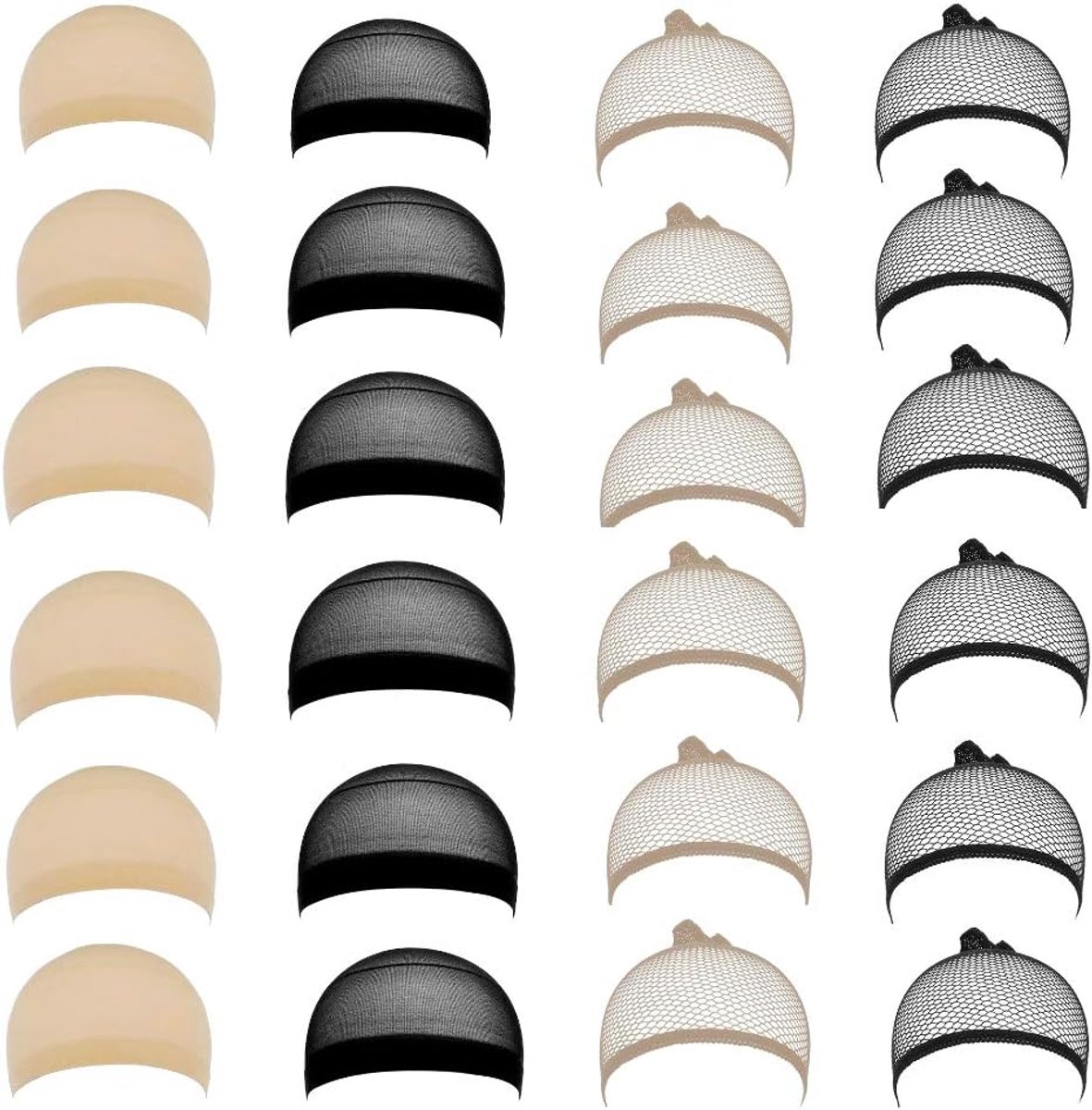 SnelShoppen - 24x Nude en Zwarte Elastische Perückenkap Mesh Perückennet voor Vrouwen en Mannen, 17-40 cm, Ideaal voor Feesten en Dagelijks Gebruik