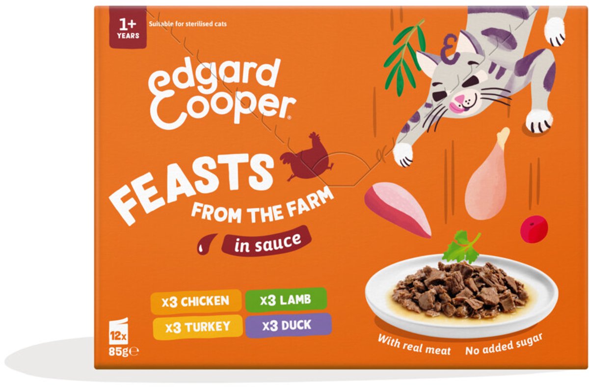 Edgard & Cooper Edgard & Cooper Kat Adult Saus Pouch Farm MP - 12x85 gr