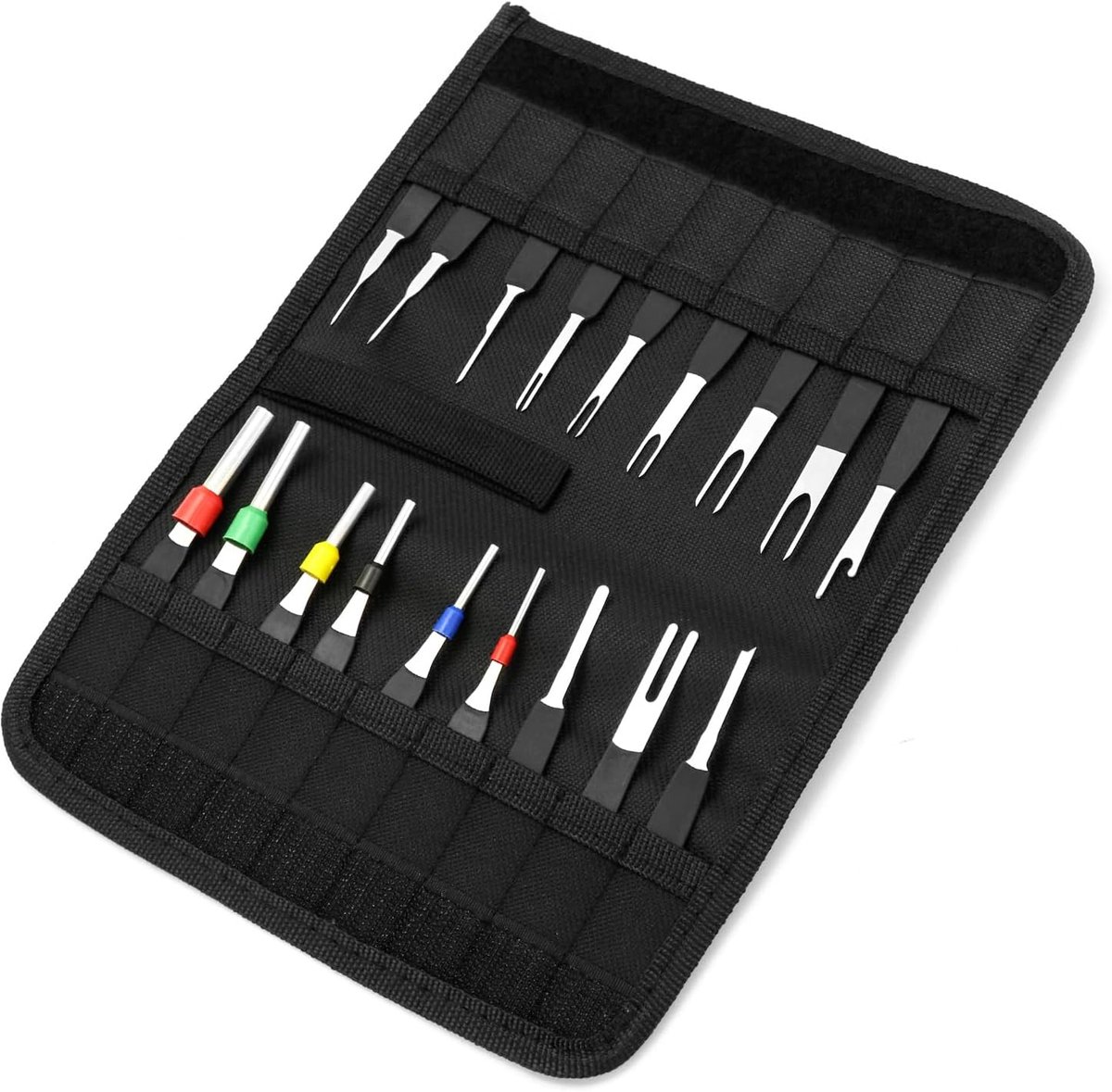 SnelShoppen - QWORK Terminal Verwijder Tool Kit, 18-delige Pin Verwijder Set voor Autokabel Connectoren, Hoogwaardige Flexibele Staal met Handvat en O