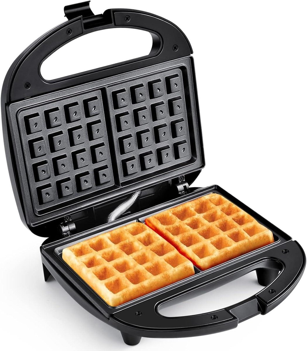 Dubbel Wafelijzer - Belgische Wafels - Snelle Ontbijtjes - Automatische Temperatuur - Compact 21cm - Zwart