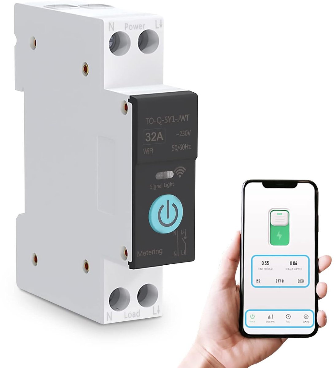 SnelShoppen - Smart WIFI Schakelaar Thuis Aardlekschakelaar met Mobiele Telefoon Afstandsbediening, 3 Timer Modus, Voor Huishoudelijke Apparaten (32A)