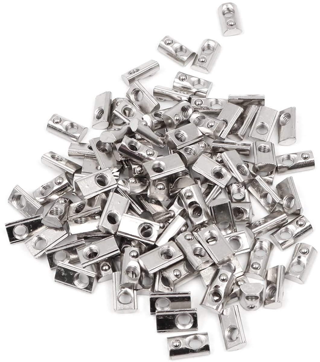 SnelShoppen - 100 Stuks Spring Ball T Moeren Verchroomd Koolstofstaal Bevestigingsmiddel voor 20x20 Serie Aluminium Profielen 6mm Sleuf Accessoire