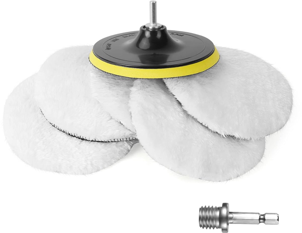 SnelShoppen - 5-delige Wol Polijstpad Set 150 mm met M10 en M14 Adapter, Polijsten voor Auto, Gereedschap, Elektrisch, Handmatig, Universeel, Inclusie