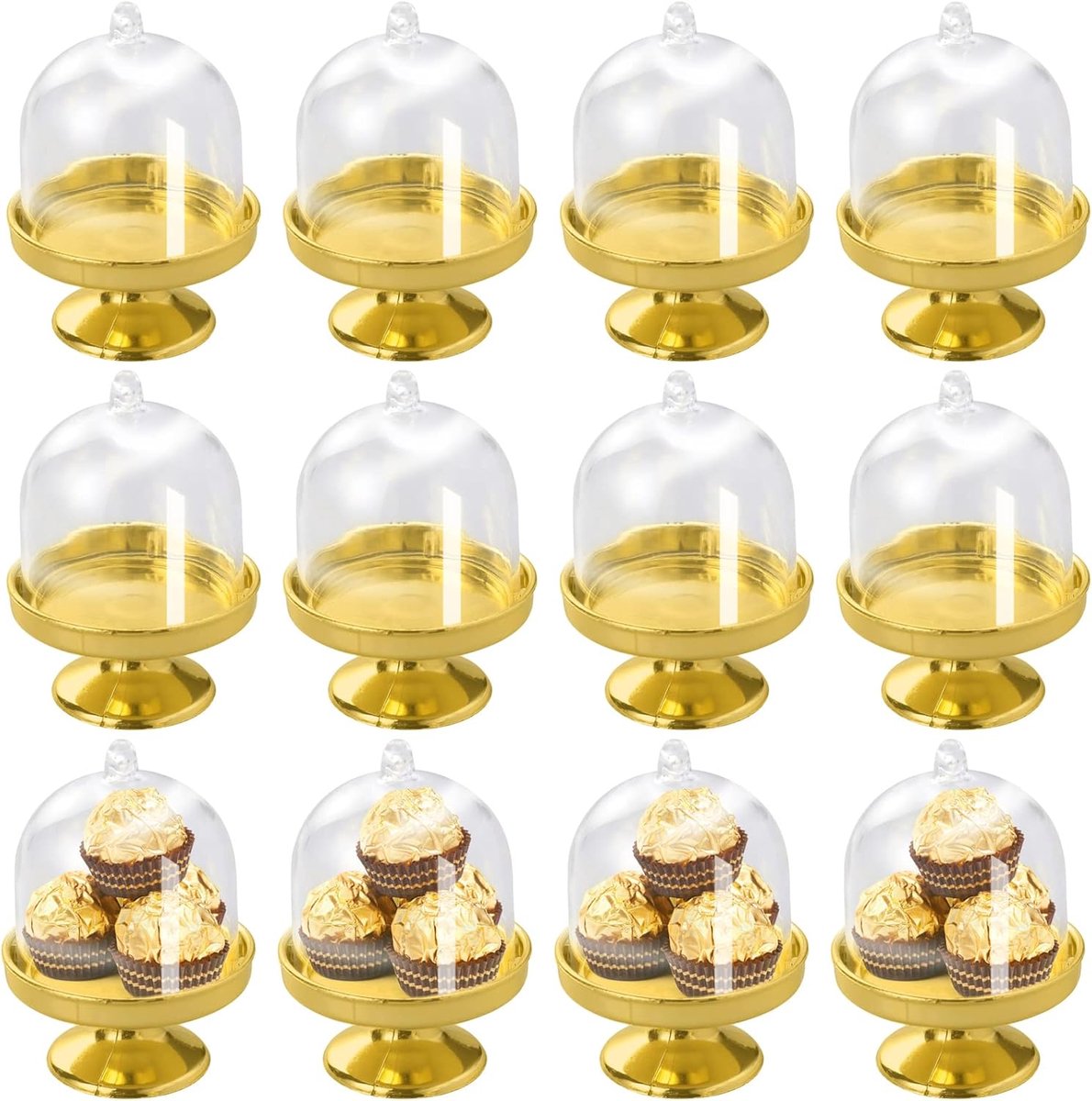 SnelShoppen - Mini Cake Stand Set van 12 Stukken, Elegante Cake Plate met Koepel en Voet, Perfect voor Bruiloft, Verjaardag, Babyshower en Tafeldecora
