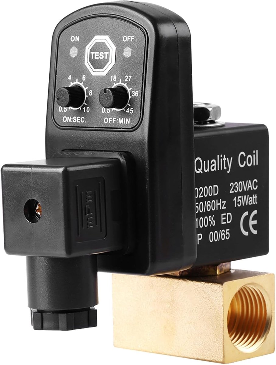 Automatische Aflaatklep DN15 - Messing 230V - Instelbare tijdsinstellingen - Efficiënte condensaatafvoer - ShopVlot
