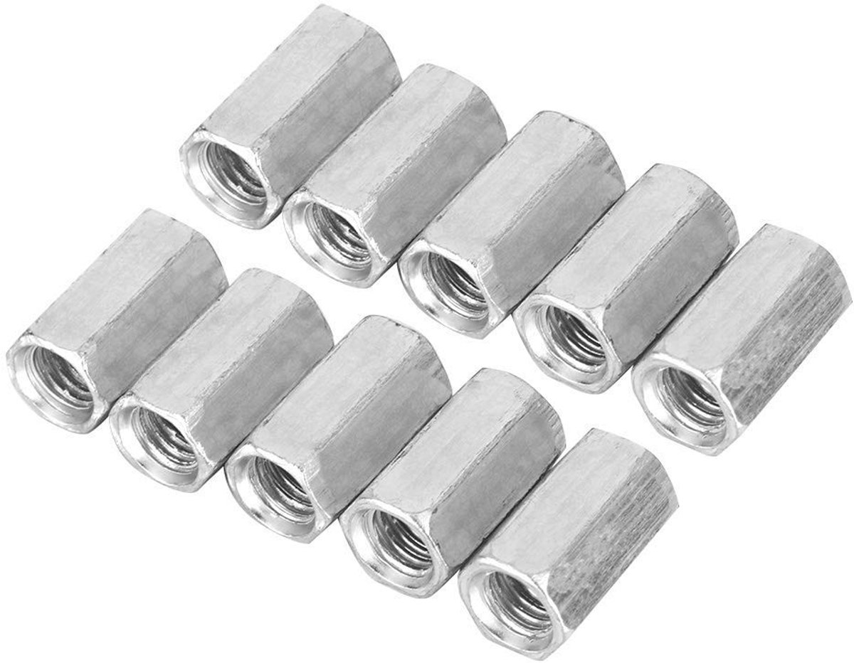SnelShoppen - Dado 10 Stuks Hexagon Moeren M8 Gehalveerd Verzinkt Staal - M8 x 20, M8 x 28 - Voor Bouw, Klussen en Meubelmontage