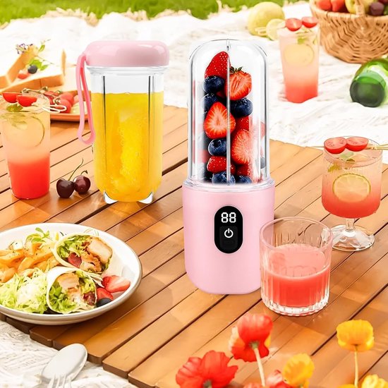 Draagbare Mixer - Elektrische Citruspers - Onderweg Smoothies - Digitaal Display - 500 ml - Roze — afbeelding 2