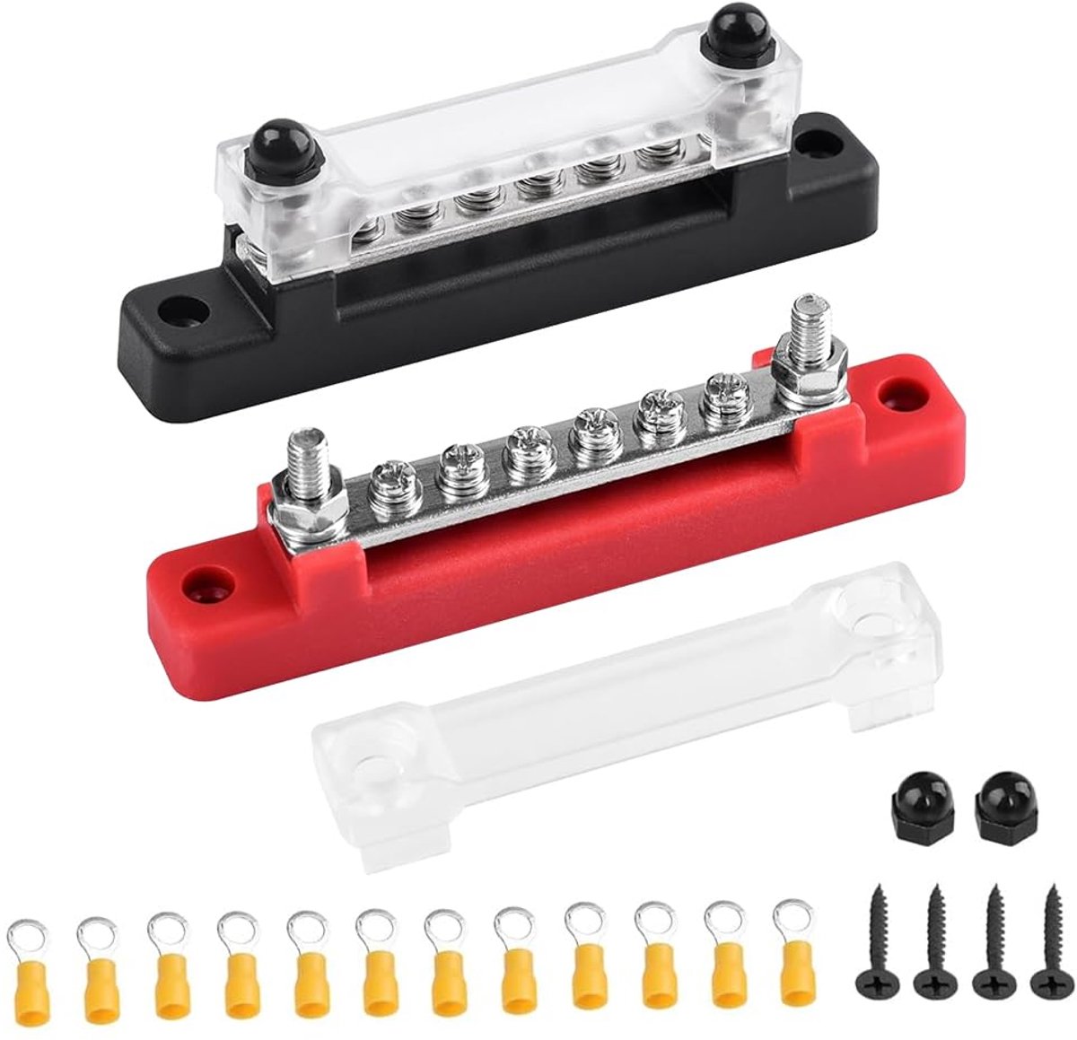 Verzamelrail 12V-48V DC 150A - Set van 2 met M4 en M6 schroefklemmen - Optimaliseer kabelbeheer - SnelShoppen