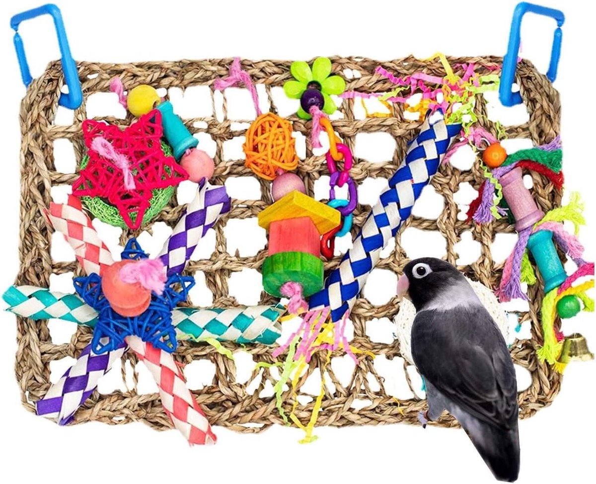Vogel Foerageerspeelgoed - Parkiet Speeltje - Vogels Trainen - Duurzaam Zeegras - 30x20cm - Stro