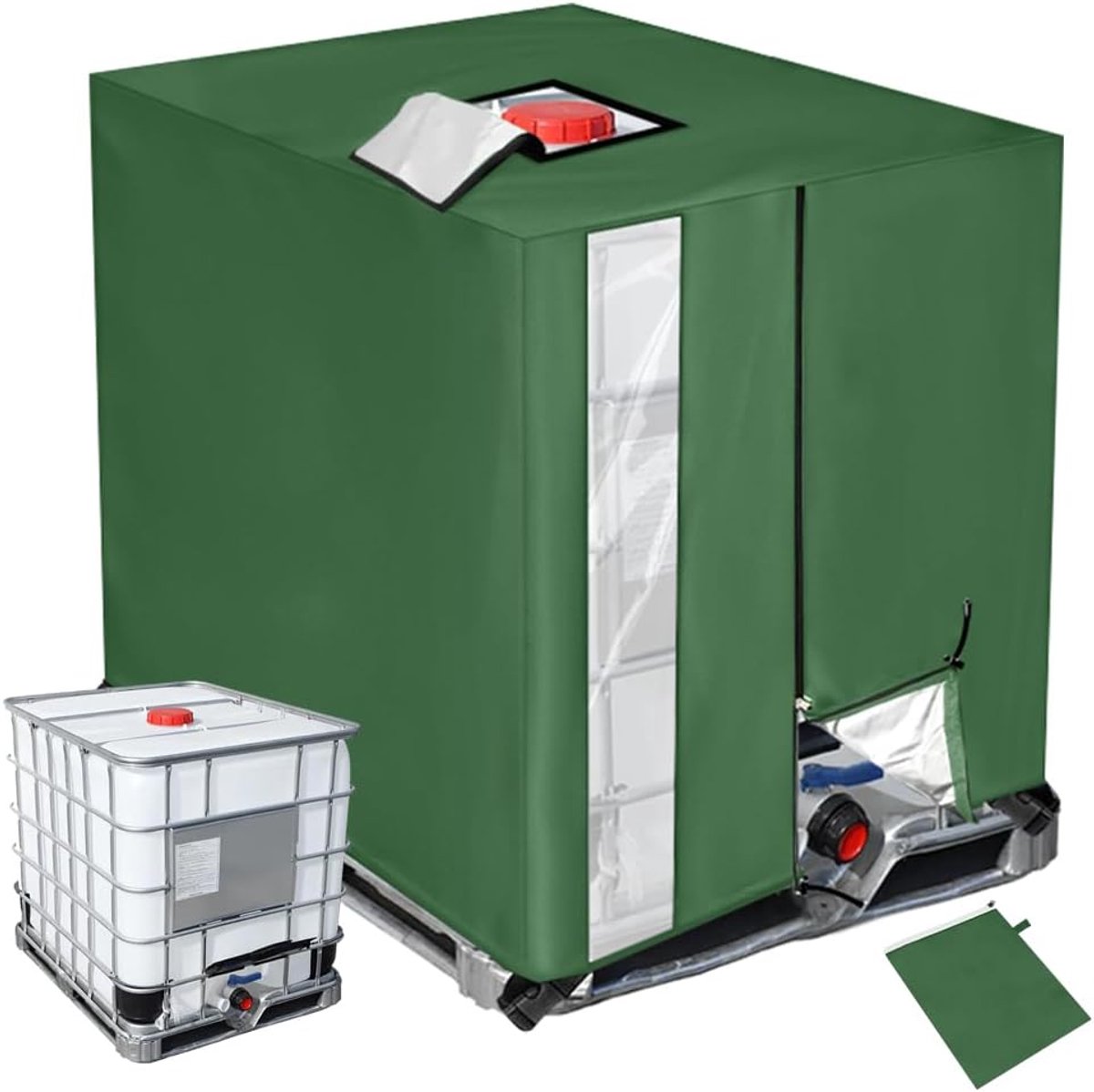 SnelShoppen - IBC HOTUT 1000L Beschermhoes voor IBC Tank, 210D Oxford Stof met Rits, Vier Gespen en Trekkoord, UV Bescherming voor Water Tank, IBC Con