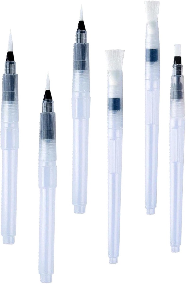 SnelShoppen - 6-delige aquarelpenselenset - navulbare en herbruikbare penselen in 3 maten (dun, medium, breed) voor kunstenaars - perfect voor aquarel