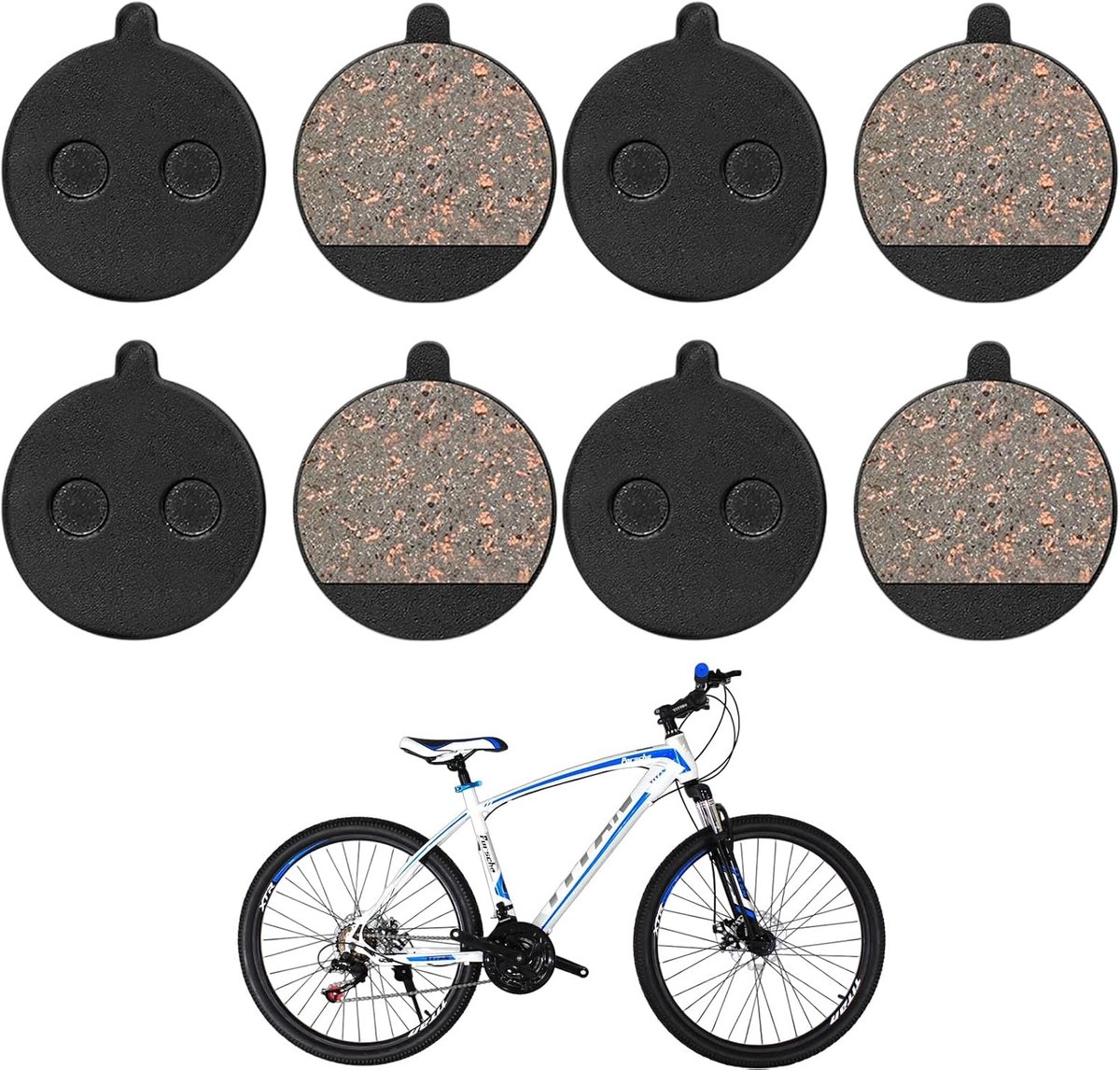 SnelShoppen - 4 Pairs Schijfremblokjes Fietsremblokjes Semi-Metalen Hars Universele Maat 24.5x21.5mm Zwart Voor E-Bikes en Stadfietsen