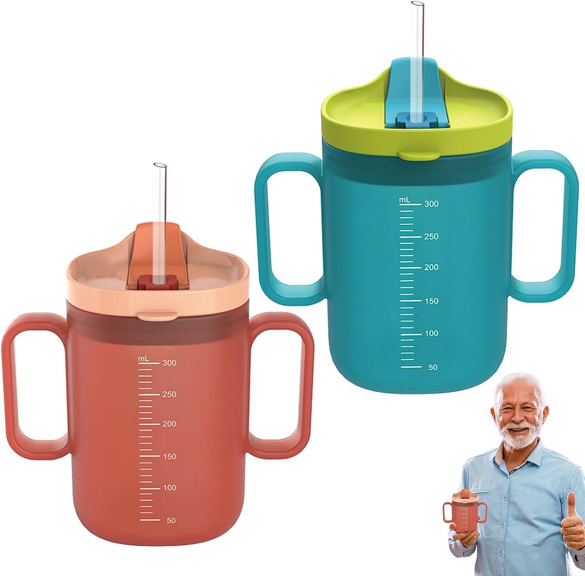 Beak Cups voor Senioren 300 ml - Lekvrije Drinkbeker met Dubbelhandvat - Veilig Drinken zonder Verslikken - ShopVlot